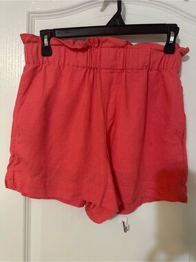 A New Day Coral Linen Blend Paperbag Waist Shorts - Size S